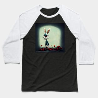 Cartoon sketched bunny rabbit looking less than pleased as he stands in the garden. Baseball T-Shirt